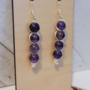 Handmade Amethyst Bead Earrings – Silver Wire Wrapped Dangle Jewelry